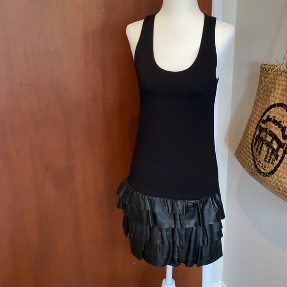 Theory Black Tie Dress with Leather - NEW - Picture 2 of 12